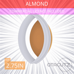 Almond~2.75in.gif STL file Almond Cookie Cutter 2.75in / 7cm・3D printable model to download