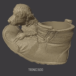 DOG-WITH-SHOE.gif STL file Cute dog with shoe flower pot (Easy print, No support)・3D print design to download, Tronic3100