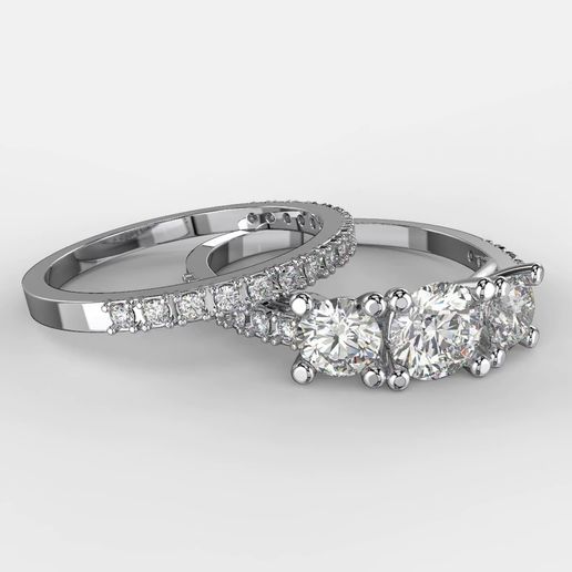 STL file Engagement double ring THREE STONES -STL printable 💍 ・3D ...