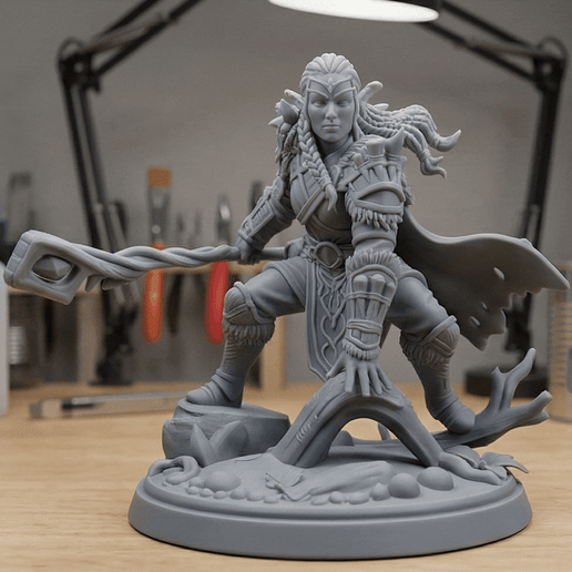 Elara, The Verdant Warden - Elf Druid & Ranger | RPG Hero Miniature