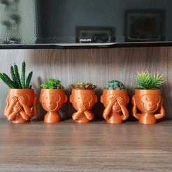 giphy.gif STL file Five Wise Monkeys Vase Set・3D printer model to download, pedroimprime