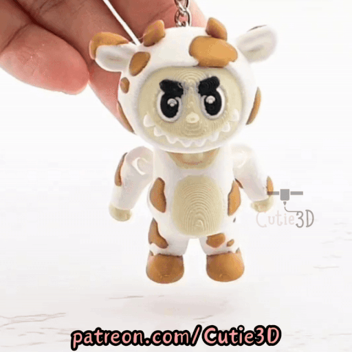Cutie3D Articulated Labubu In Cow Custom Keychain - Cute Backpack Keychain