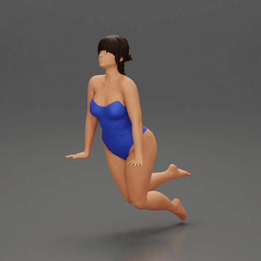 🫦 Sexy girl in one-piece swimsuit leaning on the poolside with both hands・  3D File for 3D printing・Cults
