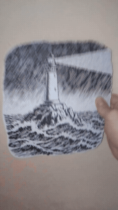 Lighthouse in Storm - Minimalist Linocut Wall Art (1mm Master Standard)