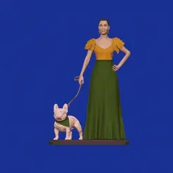 Joan-dress-final.gif Datei STL Dame im Kleid mit französischer Bulldogge・Modell für 3D-Druck zum herunterladen