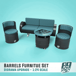 0.gif Archivo STL Juego de muebles de bidón de aceite - silla, mesa y sofá・Objeto para impresora 3D para descargar