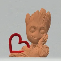 Sin título.gif STL file Heart with baby groot i love u・3D printable model to download