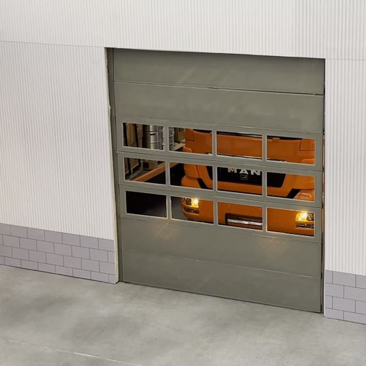 Video-outside-functional-garage-door-driving-truck.mp4 Functional Garage Door scale 1/14 – (24cm or 30cm width and 28cm or 32cm high)