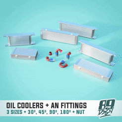 0.gif STL file Oil coolers & AN fittings set in 1:24 scale・3D print design to download
