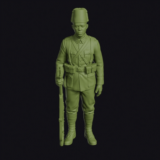 German East African Askari at Attention with Tarbush and Rifle