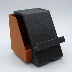 ezgif.com-gif-maker.gif STL file Advanced Smartphone Stand with slide-in-drawer (for your next long video call)・3D printing model to download, 3DStubeMinden_