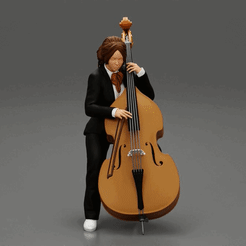 ezgif.com-gif-maker-2.gif 3D file Beautiful young woman musician sitting on a vintage double bass・3D print model to download
