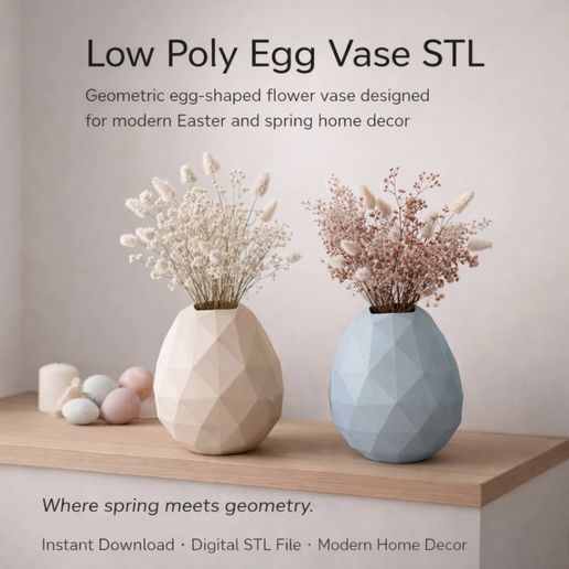 Video-sin-titulo---Hecho-con-Clipchamp.mp4 Poly Egg Vase STL – Low Poly Geometric Flower Vase | Modern Easter Decor | Minimalist Home Accent