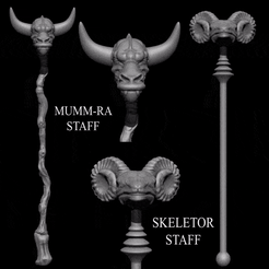 STAFFS-GIF.gif STL file MUMM RA STAFF AND SKELETOR HAVOC STAFF THUNDERCATS MASTERS OF THE UNIVERSE・Model to download and 3D print, Ratboy3D