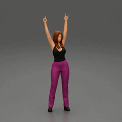 ezgif.com-gif-maker-2.gif 3D file Young girl raised up two hands with sign of the horns・3D printing design to download