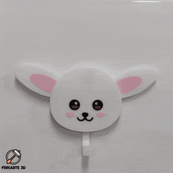 Cute-Bunny-Key-Holder-Wall-Hook-with-Moving-Ears.gif STL-Datei Niedlicher Hasen-Schlüsselanhänger Wandhaken mit beweglichen Ohren 🐰🔑・Modell zum Herunterladen und 3D-Drucken
