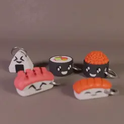 gif.gif STL file Happy sushis and nigiris keychains Collection (Print-in-place, no supports needed)・3D print design to download
