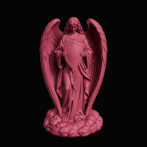 Celestial Guardian Angel Statue with Heraldic Sun Shield