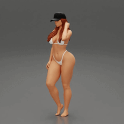 ezgif.com-gif-maker-8.gif 3D file Beautiful Woman Standing in a Bikini and a Beach cap・3D printing template to download