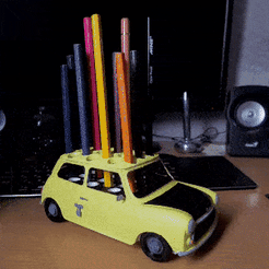 ezgif.com-optimize-1.gif STL file Mr. Bean Mini cooper - pencil Holder・3D printable model to download