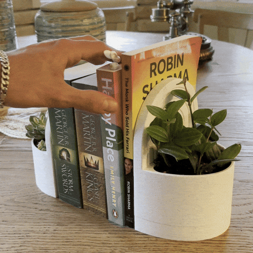 togif-ezgif.com-optimize-10.gif Bookend Planter – Functional & Stylish Storage for Books & Plants 3D Printed Bookend with Water Reservoir!