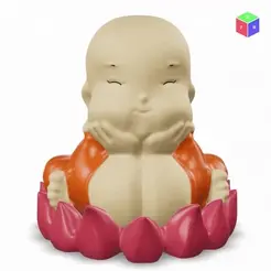 360.gif Archivo STL gratis Lindo bebé Buda・Modelo para descargar y imprimir en 3D
