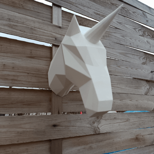 licorne.gif STL-Datei Origami Einhorn Wanddekoration・3D-druckbare Vorlage zum herunterladen, Bricoloup3d
