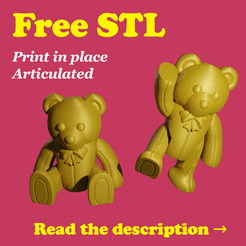 teddy_cults.gif Free STL file Valentine's day, articulated, print in place, cute teddy bear・3D printable model to download