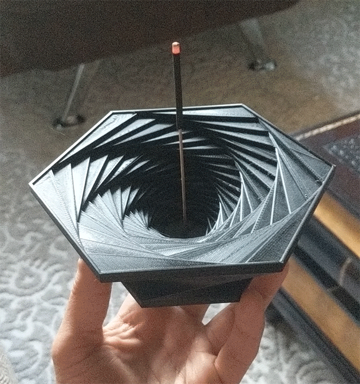 Incense-Holder-in-use.gif Free STL file Spiral Hexagon Incense Holder・3D printing template to download, spacemark