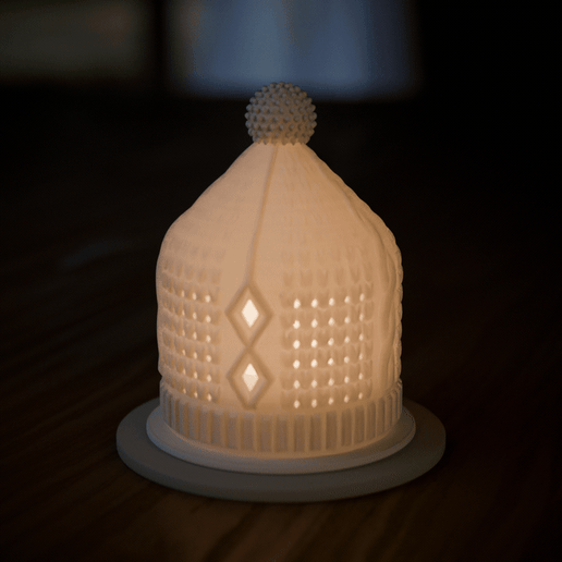 Cable Knit Hat LED Tea Light Cover – Winter Light Village, No Supports