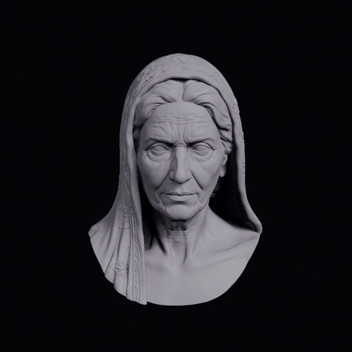 Old Baloch Woman With Embroidered Headcover Bust