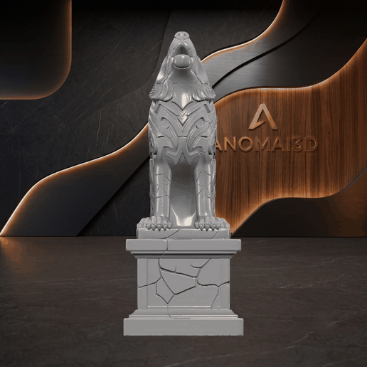 Ai - 0607 - Tribal Patterned Howling Wolf Statue