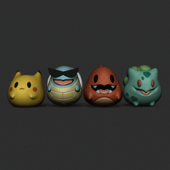 4-pokemons.gif STL-Datei Team Ash 4 fette MIni-Pokemon Pikachu/Bulbasaur/Charmander/Squirtle・Modell für 3D-Drucker zum Herunterladen