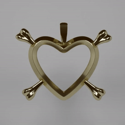 Heart-Crossed-Bones.gif STL file Heart with Crossed Bones Pendant・Model to download and 3D print, 3rotors