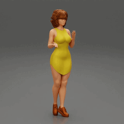 232.gif 3D file Elegant Young Woman Short Haircut Posing in dress 3D Print Model・Design to download and 3D print