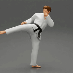 ezgif.com-gif-maker-29.gif 3D file Karate man in a white kimono with a black belt・3D print object to download