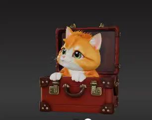 firefox_UcYrfQFtXg.mp4 Gato caprichoso en maleta vintage Impresión 3D - Encantadora decoración felina