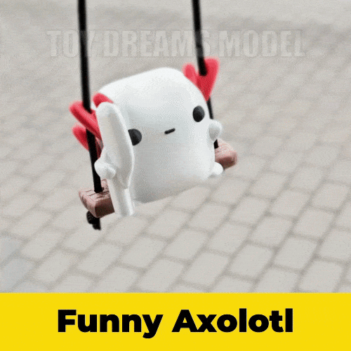 🦎 Funny Axolotl on a Swing with a Knife・ STL File for 3D