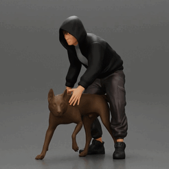 ezgif.com-gif-maker-2.gif Файл 3D гангстер Хоми в толстовке с капюшоном и коротком платье с собакой на улице・Модель для загрузки и 3D печати