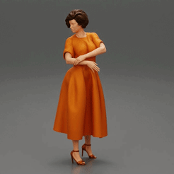 187.gif Fichier 3D Belle femme aux cheveux courts et bouclés portant une robe classique et des talons Modèle d'impression 3D・Design pour imprimante 3D à télécharger, 3DGeshaft