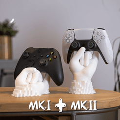 Gaming_Controller_Bundle_Holoprops.gif Download STL file BUNDLE - Gaming Controller Holder MK.I & MK.II • 3D printable template, Holoprops