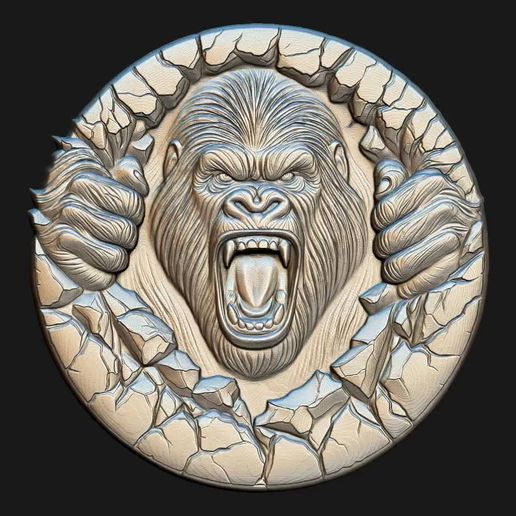 Gorilla.mp4 Angry Gorilla Relief for CNC Laser and 3D Print STL File and 4K Grayscale TIF - High Detail 3D Model
