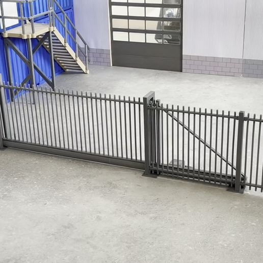 Video-opening-automatic-sliding-gate-within-fence.mp4 Permanent Fence Set – Modular Panels, Posts & Gates (Pedestrian, Double & Motorized Sliding Gates) 1:14 Scale