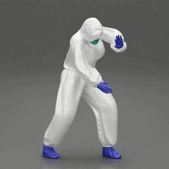 ezgif.com-gif-maker-3.gif 3D file Woman wearing antivirus suit standing and pushing・3D printable model to download