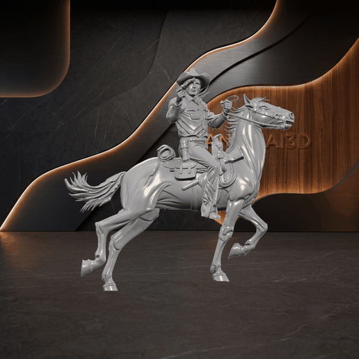 Ai - 0598 - Cowboy Riding Galloping Stone Horse