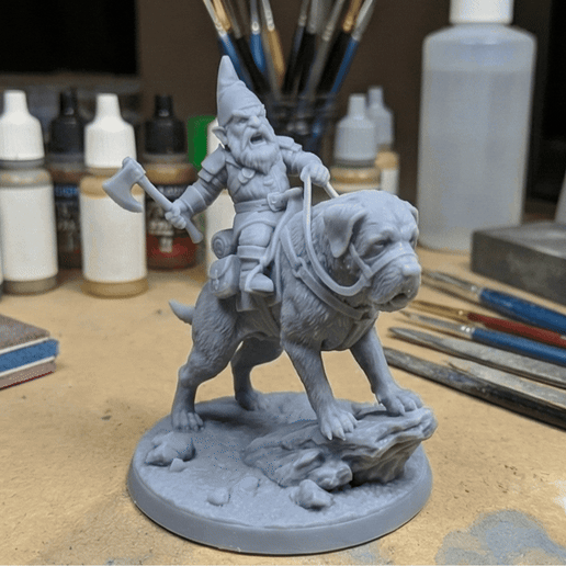 Orik & Brutus - Gnome Mastiff Rider | RPG Cavalry Miniature