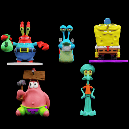 STL file spongebob, patrick ,gary, mr krabs and squidward from the tv ...