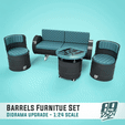 0.gif STL file Oil drum furniture set - chair, table and sofa・3D print design to download