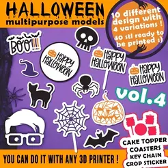 copertina.gif STL file PACK OF 10 HALLOWEEN-THEMED MULTIPURPOSE MODELS VOL. 4 (CAKE TOPPER, COASTERS, KEY CHAIN, KEYCHAIN, PENDANT AND CROP STICKER STYLES FOR OTHER PURPOSES SUCH AS WALL ART, GARLAND , PENDANT, HANGING, FRIDGE MAGNET ETC) BY AM-MEDIA・3D printer model to download