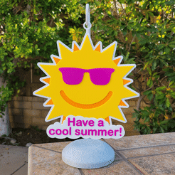 Summer-Sun-Sign-Slideshow.gif STL file Sun Hanging Sign・Model to download and 3D print, abbymath